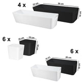 Schubladen Organizer 10 cm hoch - 16 Teile - weiß und schwarz - in 3 Größen - Schubladeneinsatz passend für 2 Schubladen von 30 x 50 cm